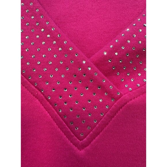 Quacker Factory Womens V-Neck Cotton T-Shirt  1X Pink Rhinestone Embellishment - Picture 6 of 10